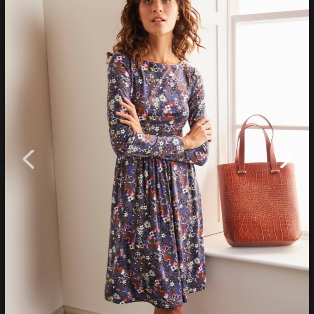 Boden Purple Floral Long Sleeve Dress